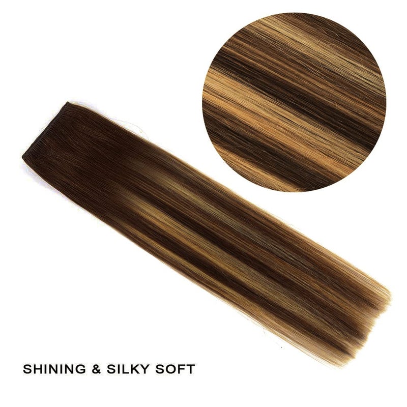 Winsky 12" Hair Extensions Balayage Clip in Human Hair for Women - Silky Straight Chocolate Brown to Honey Blonde Highlight Brown Ombre Hair 50grams 4pieces #(4T27) P4 Color - Image 5